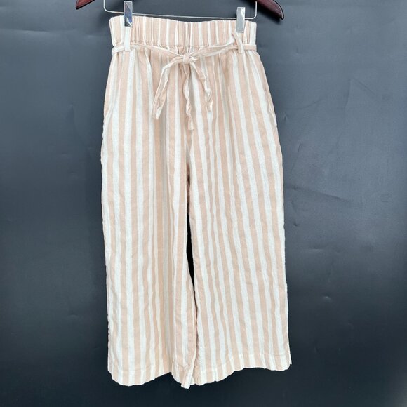 Proud Mary Striped Playa cotton Pants wide leg high rise coastal grandma tan S/M - Picture 2 of 13